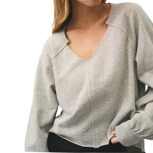 Anthropologie Pilcro Reworked Popover V-Neck Sweatshirt Cotton Gray Distressed L